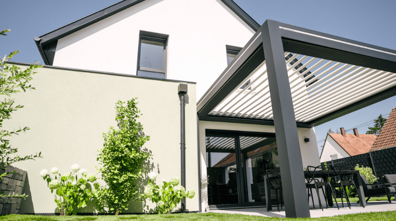 maison moderne vue sol avec pergola