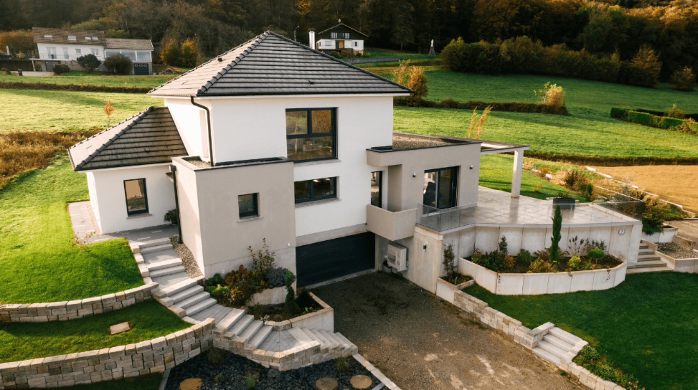 maison architecte toit plat double escaliers