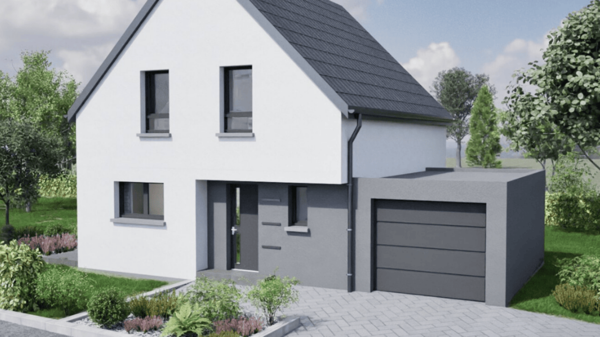 maison moderne toit deux pans avec garage