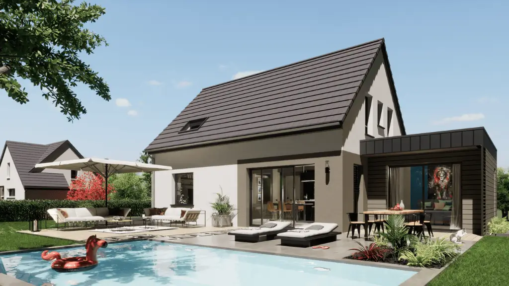 Maison individuelle évolutive avec extension moderne, terrasse et piscine, Stéphane Berger Alsace