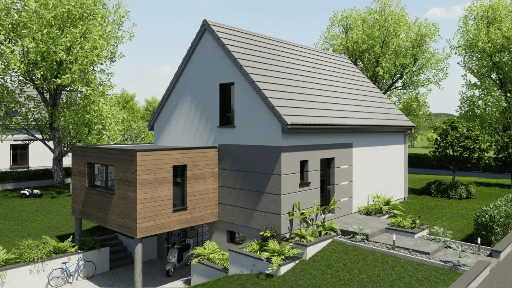 Maison individuelle sur sous-sol avec extension bois moderne par Stéphane Berger en Alsace