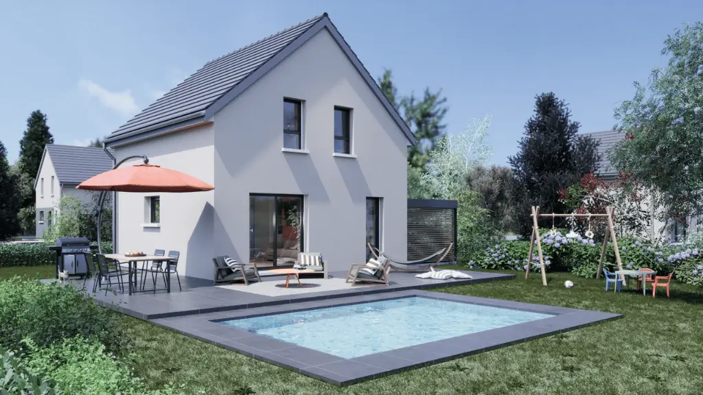 Maison individuelle évolutive avec piscine et espace vert, construite par Stéphane Berger en Alsace