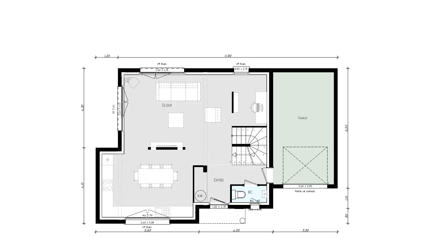 Plan 2D du rez-de-chaussée d’une maison évolutive sans extension, réalisé par Stéphane Berger