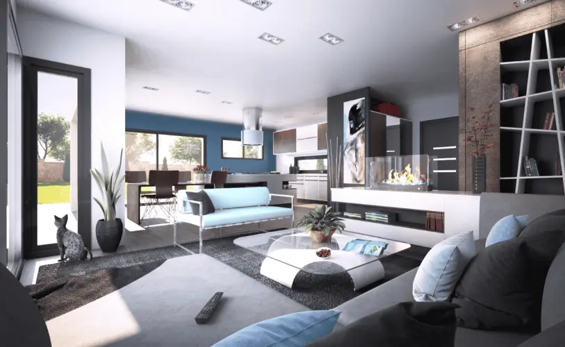 piece de vie design et lumineuse avec lumiere naturelle