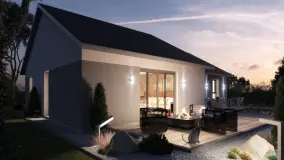 maison moderne toit deux pans terrasse en bois au crepuscule nuit