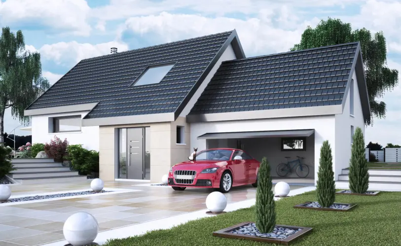 maison contemporaine toiture deux pans et demi niveaux