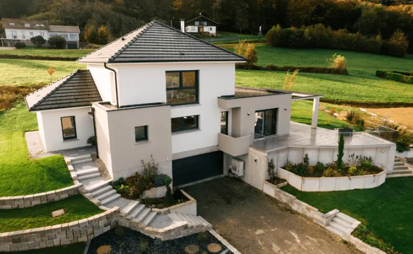 maison architecte toit plat double escaliers