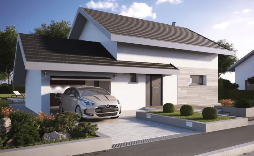 maison moderne double toiture avec garage
