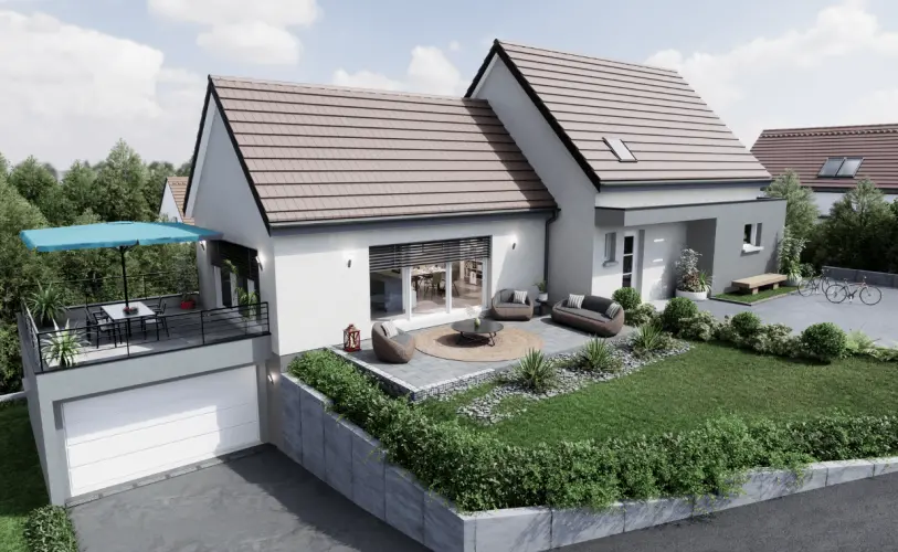 maison contemporaine double toiture avec garage