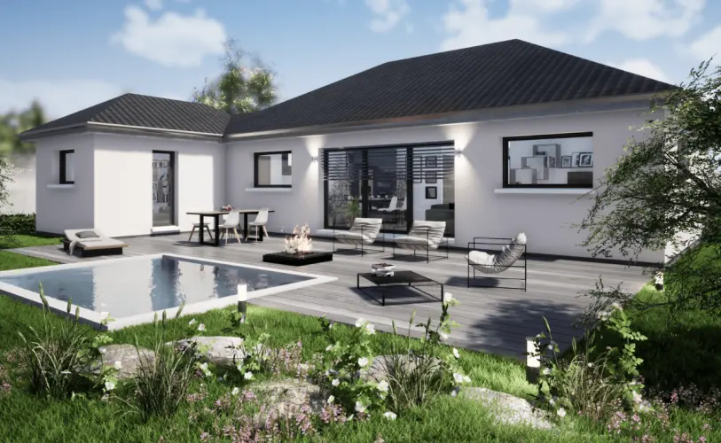 maison architecte toit plat avec terrasse en bois