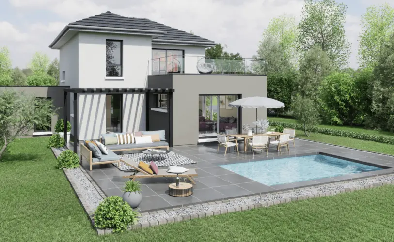 maison moderne toit plat avec piscine